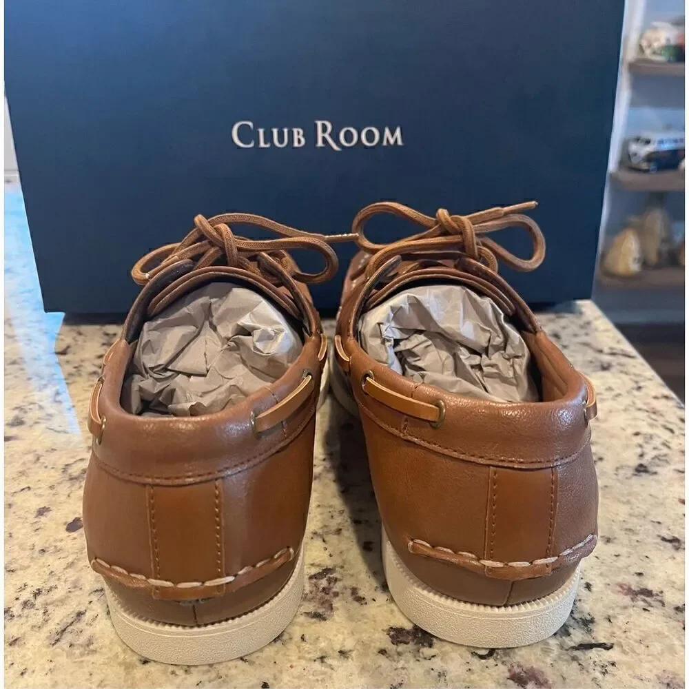 Clubroom Mens Brown Comfort Elliot Round Toe Lace-Up Boat Shoes